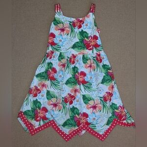 Bonnie Jean Girls Tropical Hawaiian Floral Patterned Cotton Summer Dress